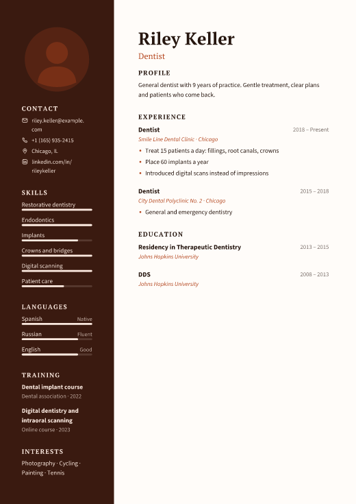 Dentist resume template, Barda design
