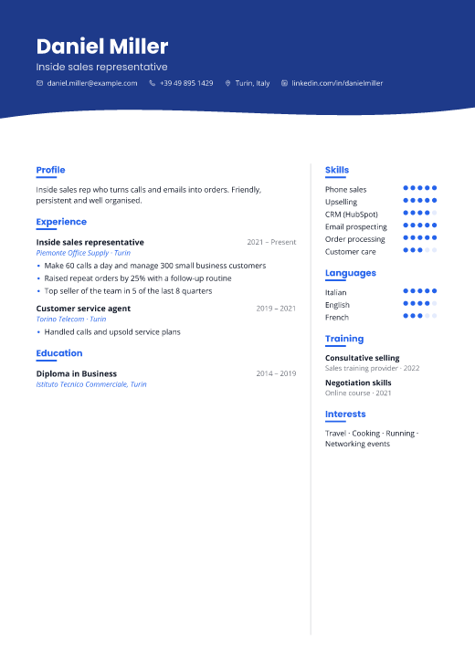 Inside sales representative resume template, Chattanooga design