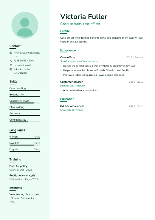 Social security case officer resume template, Fuzuli design