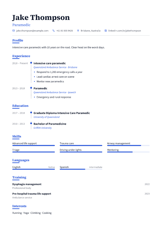 Paramedic resume template, Goranboy design