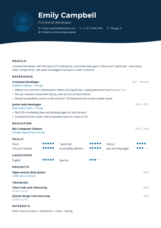 Frontend developer resume template, Gulf design