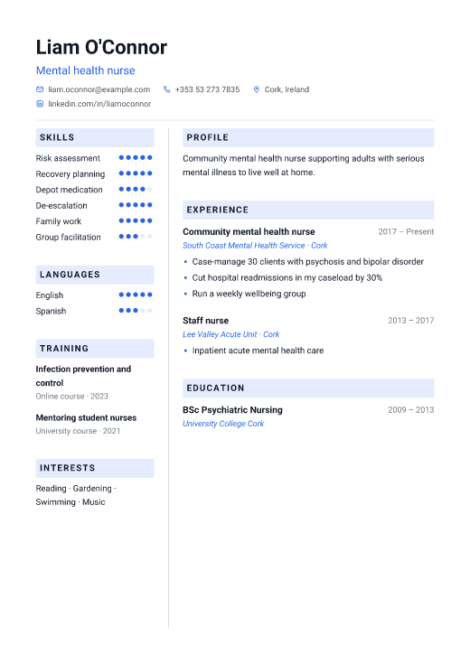 Mental health nurse resume template, Imishli design