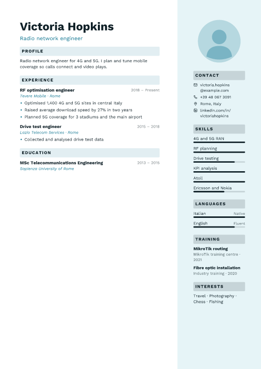 Radio network engineer resume template, Lakeside design