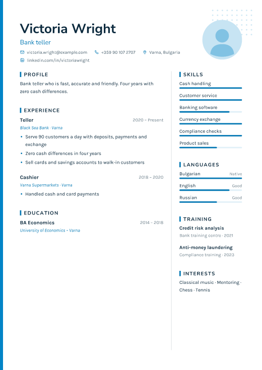 Bank teller resume template, Masalli design