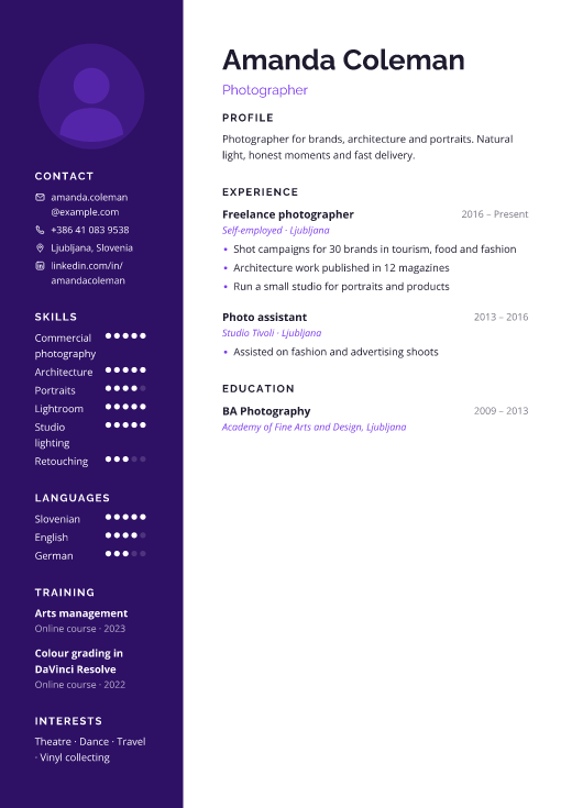 Photographer resume template, Naftalan design