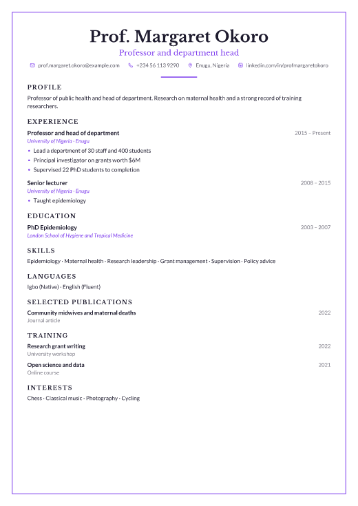 Professor and department head resume template, Napa design