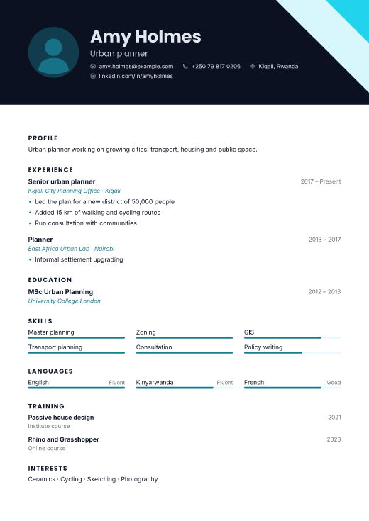 Urban planner resume template, Neftchala design