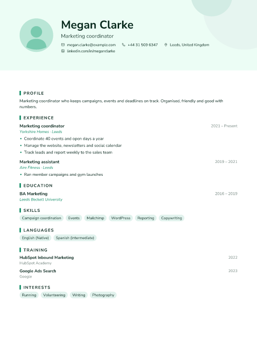 Marketing coordinator resume template, Savannah design