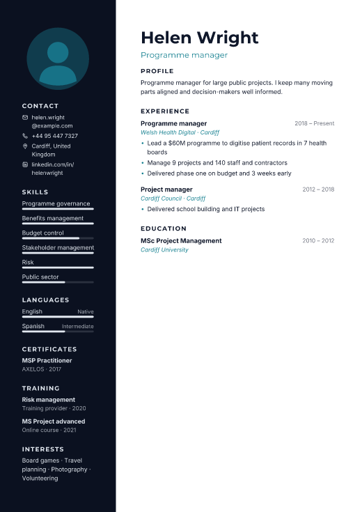 Programme manager resume template, Tufandag design