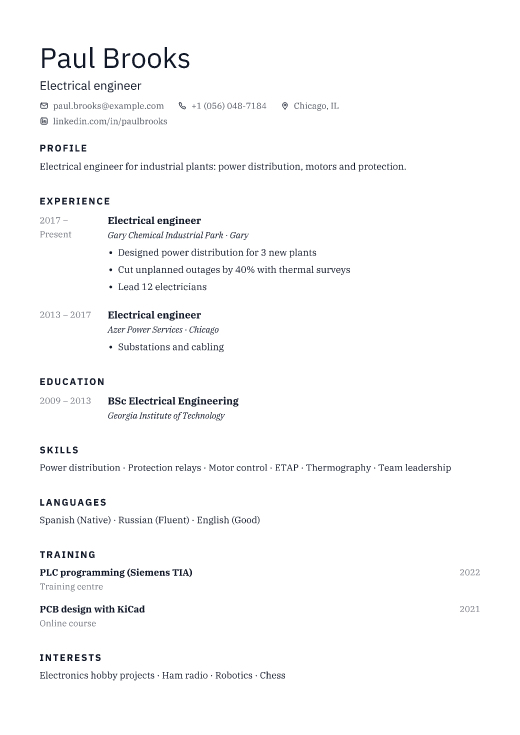 Electrical engineer resume template, Shell design