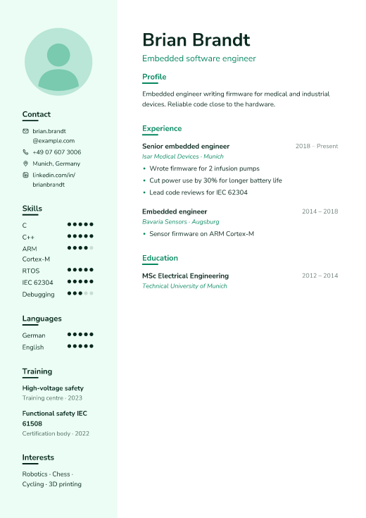 Embedded software engineer resume template, Mesh design