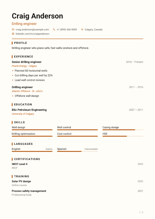 Drilling engineer resume template, Workshop design