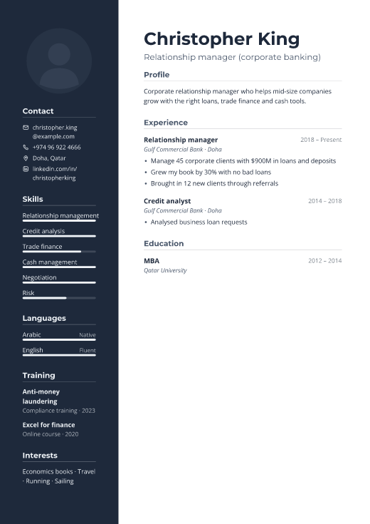 Relationship manager (corporate banking) resume template, Boardroom design