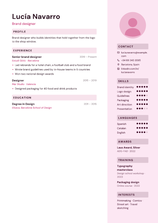 Brand designer resume template, Palette design