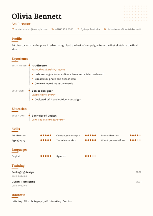 Art director resume template, Sketch design