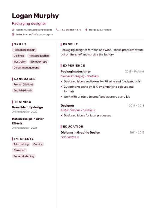 Packaging designer resume template, Mosaic design