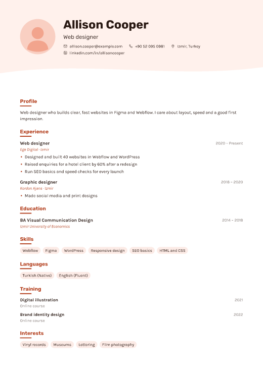 Web designer resume template, Studio design
