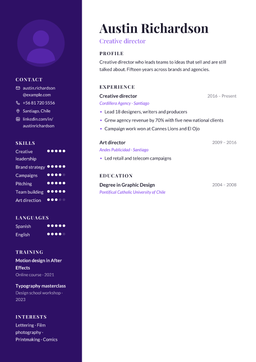 Creative director resume template, Canvas design