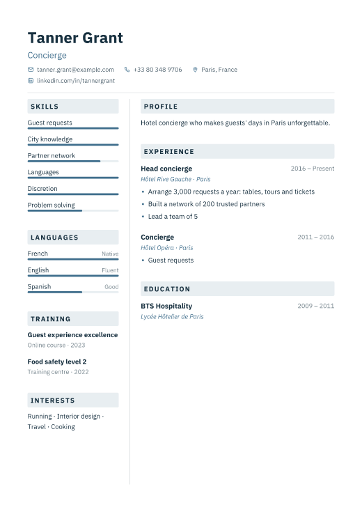 Concierge resume template, Lab design