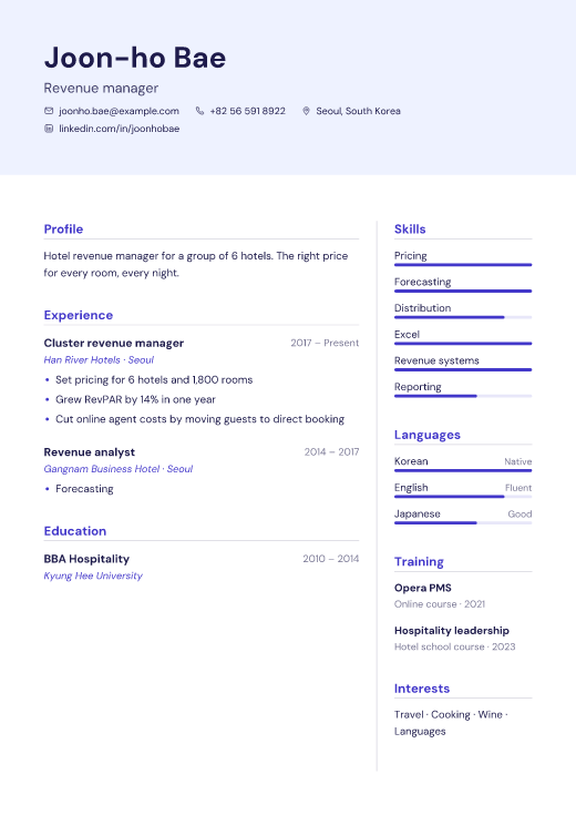 Revenue manager resume template, Mercy design