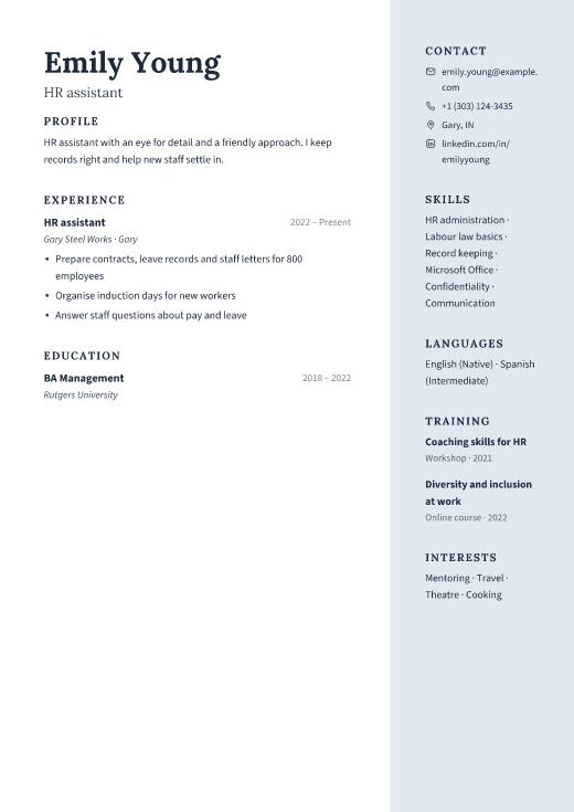 HR assistant resume template, Atrium design