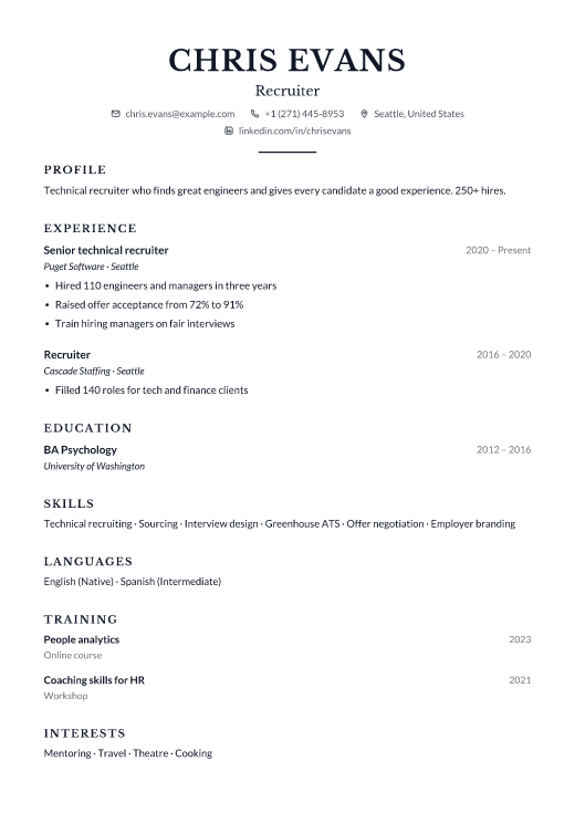 Recruiter resume template, Counsel design