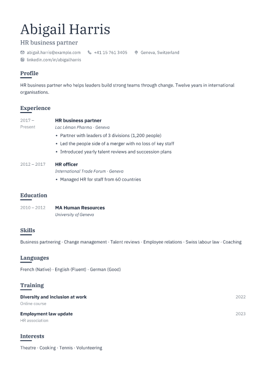 HR business partner resume template, Ledger design