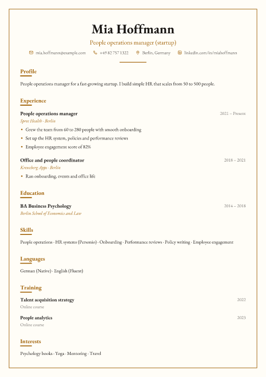 People operations manager (startup) resume template, Chambers design