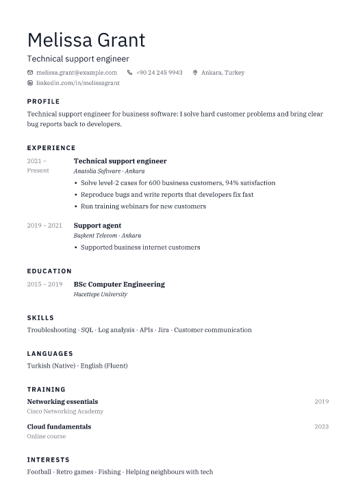 Technical support engineer resume template, Shell design