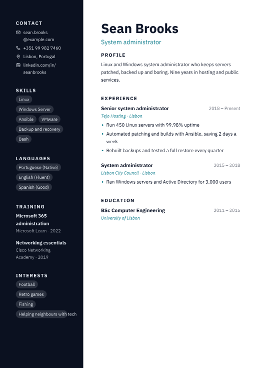System administrator resume template, Stack design