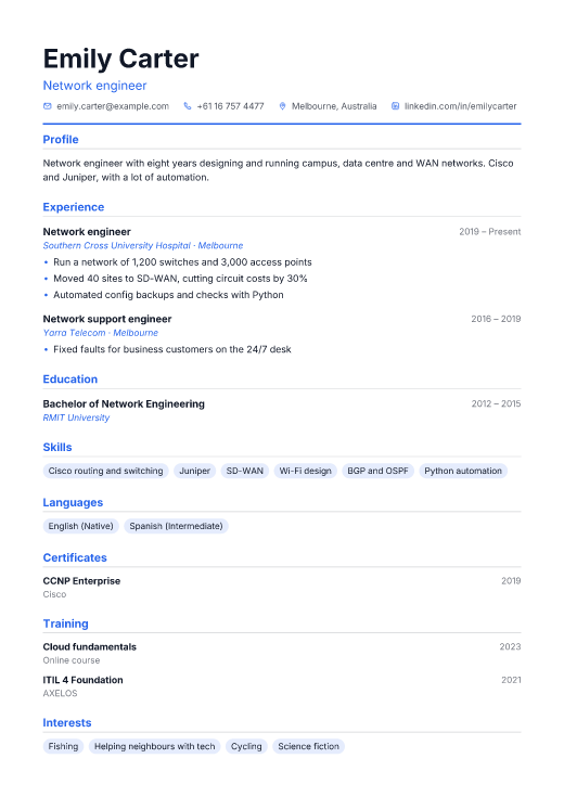 Network engineer resume template, Commit design