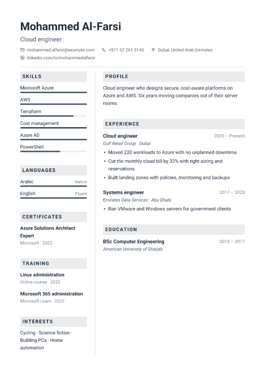 Cloud engineer resume template, Kernel design