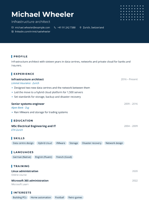 Infrastructure architect resume template, Uptime design