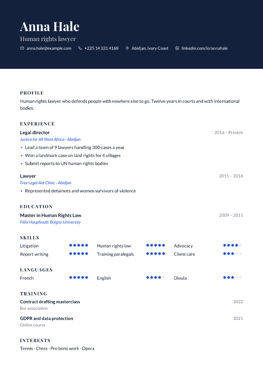 Human rights lawyer resume template, Embassy design