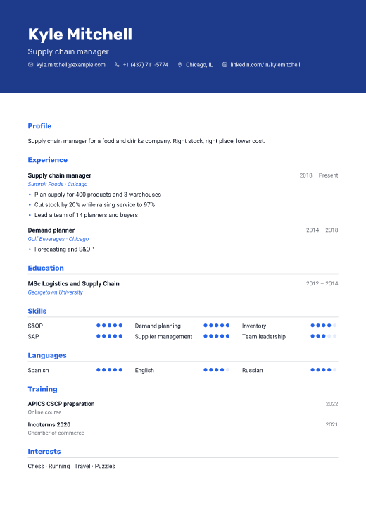 Supply chain manager resume template, Route design