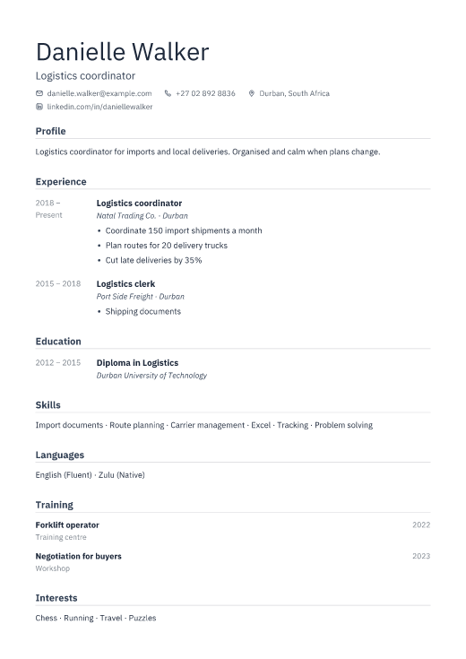 Logistics coordinator resume template, Depot design