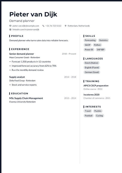 Demand planner resume template, Forge design