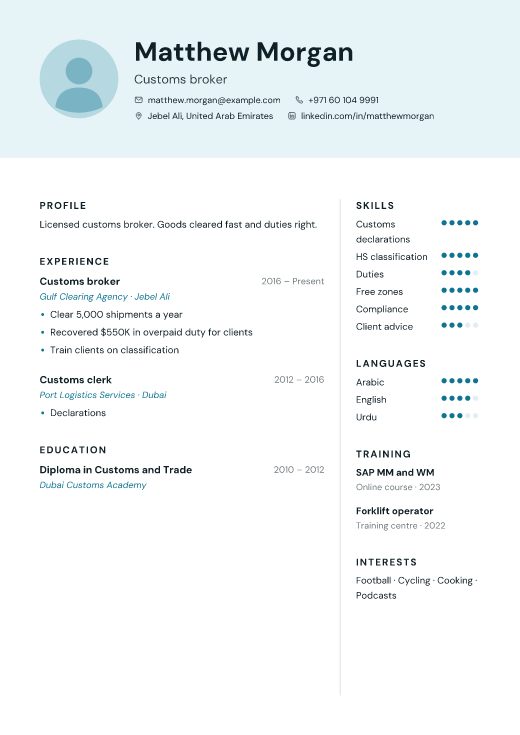 Customs broker resume template, Crew design