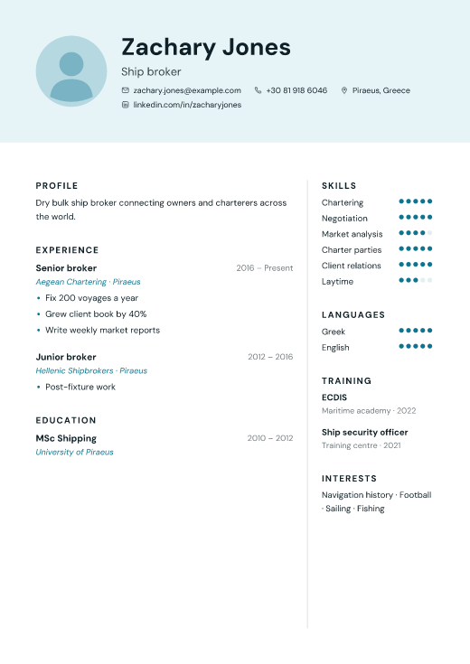 Ship broker resume template, Crew design