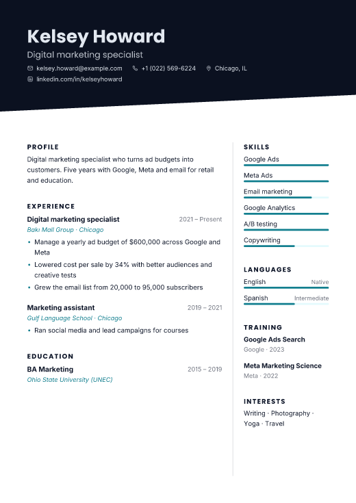 Digital marketing specialist resume template, Neon design