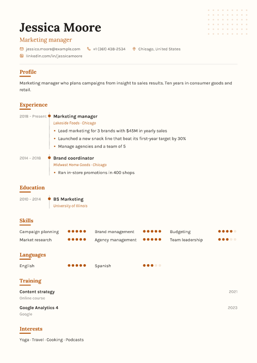 Marketing manager resume template, Sketch design