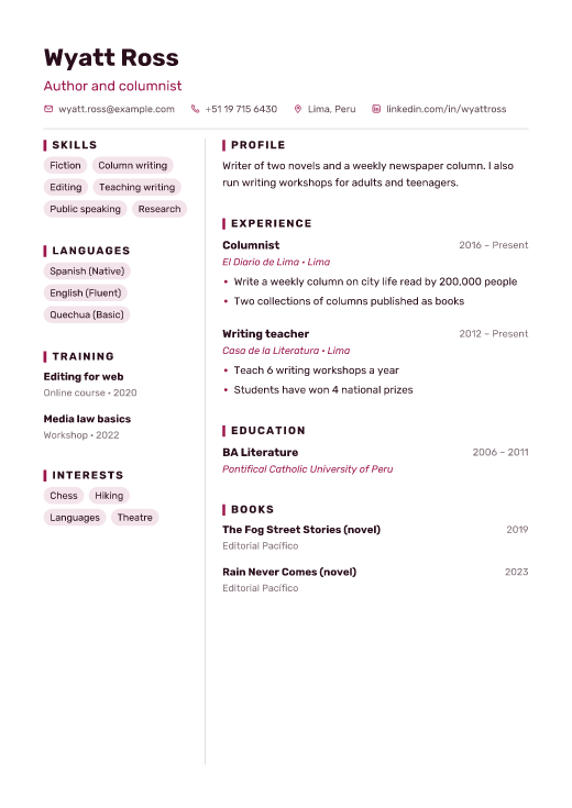 Author and columnist resume template, Mosaic design