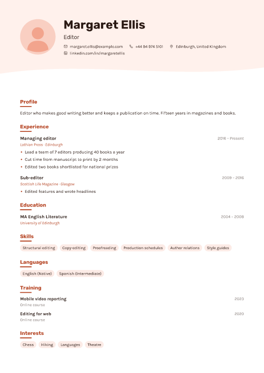 Editor resume template, Studio design