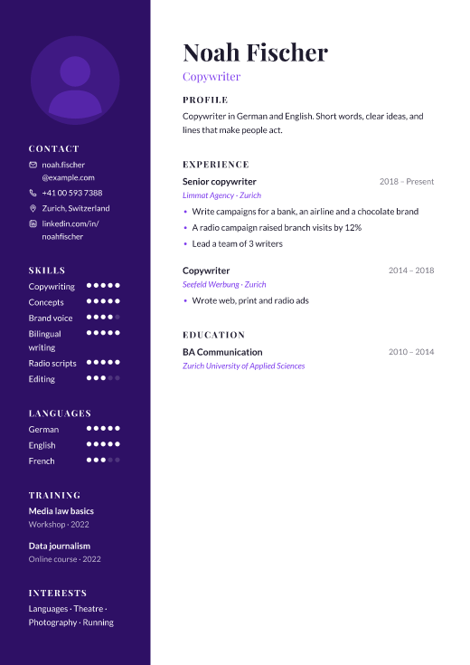 Copywriter resume template, Canvas design
