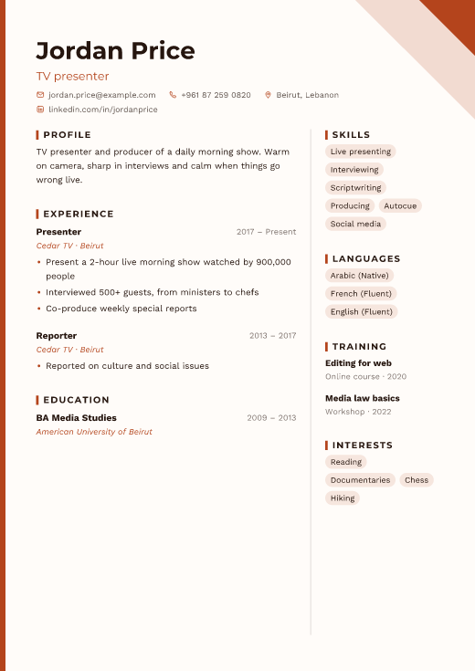 TV presenter resume template, Poster design