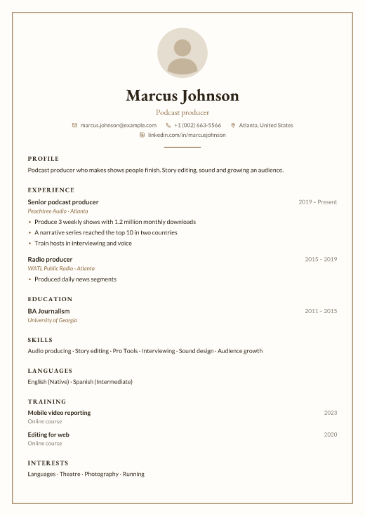 Podcast producer resume template, Frame design