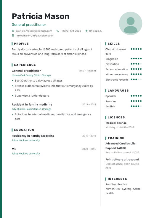 General practitioner resume template, Haven design