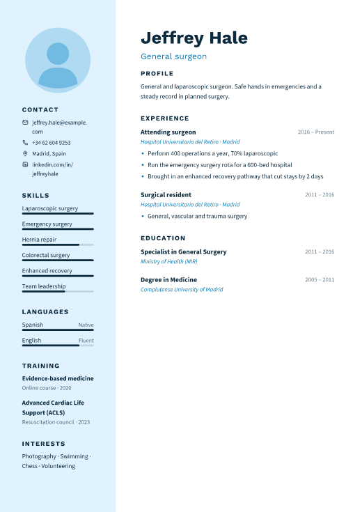 General surgeon resume template, Ward design