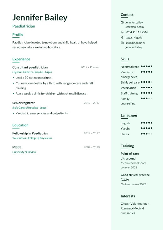 Paediatrician resume template, Remedy design
