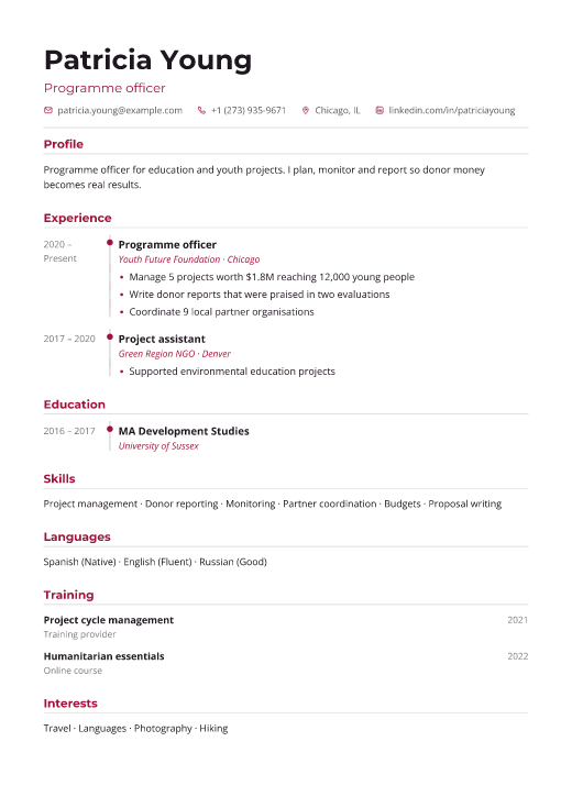 Programme officer resume template, Pulse design